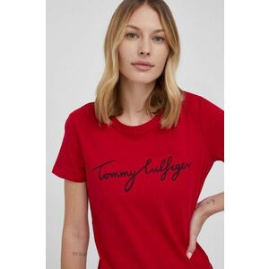 Bavlnené tričko Tommy Hilfiger červená farba, vyobraziť