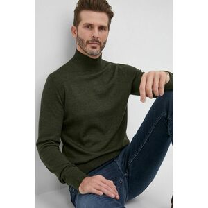 Vlnený sveter Calvin Klein pánsky, zelená farba, tenký, s polorolákom vyobraziť