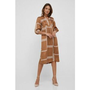 Šaty Sisley béžová farba, midi, áčkový strih vyobraziť