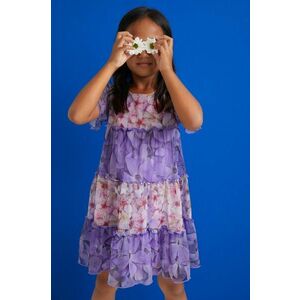 Dievčenské šaty Desigual fialová farba, mini, áčkový strih vyobraziť