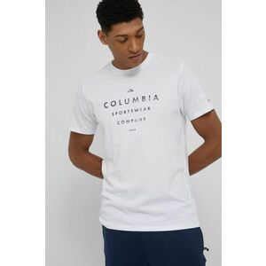 Bavlnené tričko Columbia biela farba, s potlačou vyobraziť
