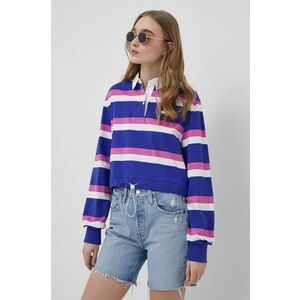 Bavlnené tričko s dlhým rukávom Tommy Jeans fialová farba, s golierom vyobraziť
