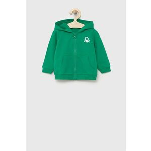 Detská bavlnená mikina United Colors of Benetton zelená farba, melanžová vyobraziť