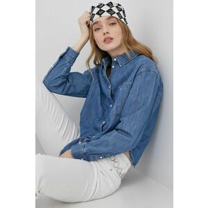 Rifľová košeľa Tommy Jeans dámska, voľný strih, s klasickým golierom vyobraziť
