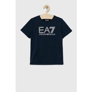 Detské bavlnené tričko EA7 Emporio Armani tmavomodrá farba, s potlačou vyobraziť