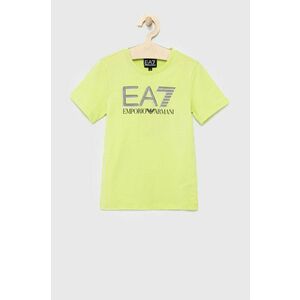 Detské bavlnené tričko EA7 Emporio Armani zelená farba, s potlačou vyobraziť
