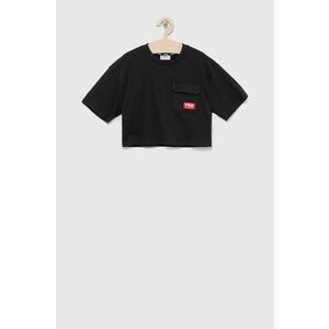 Detské bavlnené tričko Fila čierna farba, vyobraziť