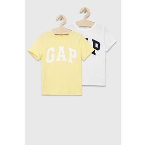 Detské bavlnené tričko GAP (2-pak) žltá farba, s potlačou vyobraziť