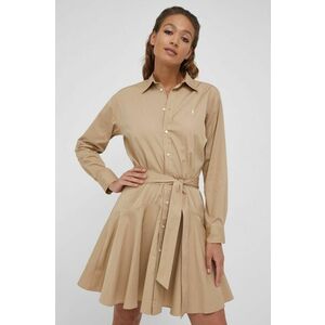 Bavlnené šaty Polo Ralph Lauren béžová farba, mini, áčkový strih vyobraziť