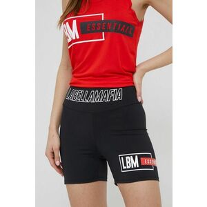 Tréningové šortky LaBellaMafia Essentials dámske, čierna farba, s potlačou, stredne vysoký pás vyobraziť