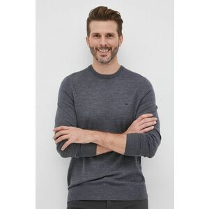 Vlnený sveter Calvin Klein pánsky, šedá farba, tenký, vyobraziť