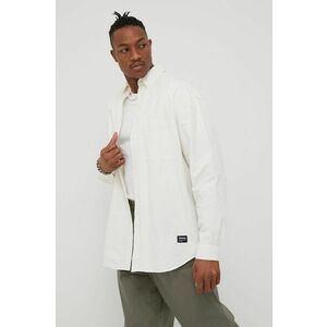 Bavlnená košeľa Dr. Denim pánska, biela farba, voľný strih, s golierom button-down vyobraziť