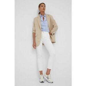 Nohavice United Colors of Benetton dámske, biela farba, priliehavé, stredne vysoký pás vyobraziť