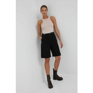 Rifľové krátke nohavice Dr. Denim dámske, čierna farba, jednofarebné, vysoký pás vyobraziť