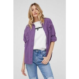 Bavlnená košeľa Answear Lab dámska, fialová farba, voľný strih, s klasickým golierom vyobraziť