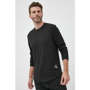 Bavlnené tričko s dlhým rukávom Calvin Klein Jeans čierna farba, jednofarebné vyobraziť