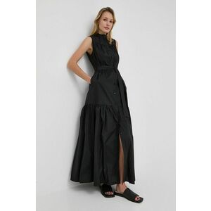 Bavlnené šaty Silvian Heach čierna farba, maxi, áčkový strih vyobraziť