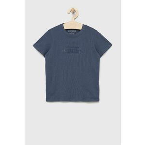 Detské bavlnené tričko Guess fialová farba, s nášivkou vyobraziť