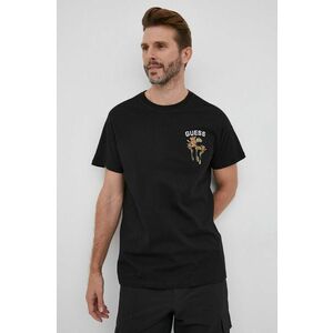 Bavlnené tričko Guess čierna farba, s nášivkou vyobraziť
