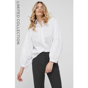 Bavlnená košeľa Answear Lab x limitovaná kolekcia NO SHAME dámska, biela farba, voľný strih, s klasickým golierom vyobraziť