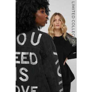 Rifľová bunda Answear Lab x limitovaná kolekcia NO SHAME dámska, čierna farba, prechodná, oversize vyobraziť