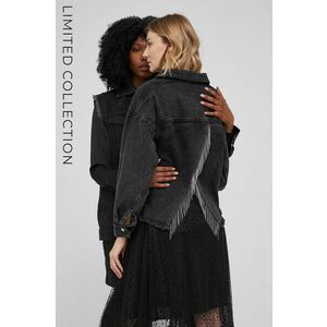 Rifľová bunda Answear Lab x limitovaná kolekcia NO SHAME dámska, čierna farba, prechodná, oversize vyobraziť