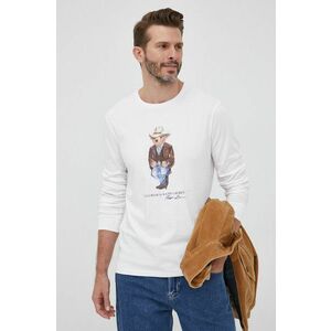 Bavlnené tričko s dlhým rukávom Polo Ralph Lauren biela farba, s potlačou vyobraziť