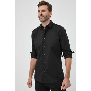 Košeľa Sisley pánska, čierna farba, slim, s klasickým golierom vyobraziť