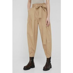 Bavlnené nohavice Polo Ralph Lauren dámske, béžová farba, široké, vysoký pás vyobraziť