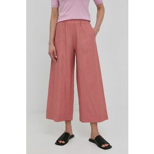Ľanové nohavice Max Mara Leisure dámske, ružová farba, široké, vysoký pás vyobraziť