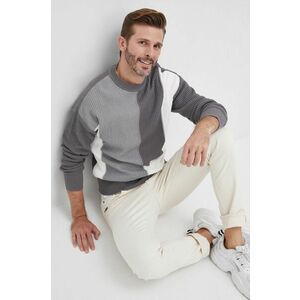 Bavlnený sveter Emporio Armani pánsky, šedá farba, tenký, vyobraziť