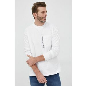 Bavlnené tričko s dlhým rukávom Calvin Klein Jeans biela farba, s potlačou vyobraziť