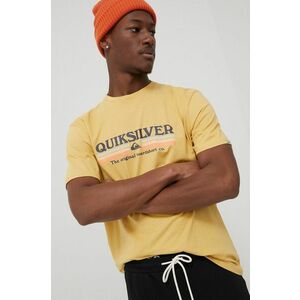 Bavlnené tričko Quiksilver žltá farba, s potlačou vyobraziť