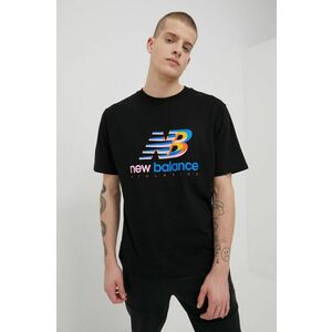 Bavlnené tričko New Balance MT21503BK čierna farba, s potlačou vyobraziť