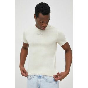 Bavlnené tričko Calvin Klein Jeans béžová farba, s potlačou vyobraziť