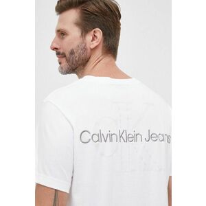 Bavlnené tričko Calvin Klein Jeans biela farba, s nášivkou vyobraziť
