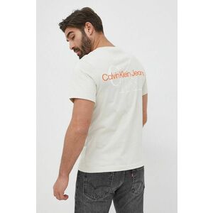 Bavlnené tričko Calvin Klein Jeans béžová farba, s nášivkou vyobraziť