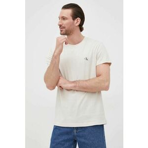 Bavlnené tričko Calvin Klein Jeans (2-pak) béžová farba, s potlačou vyobraziť