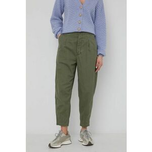 Bavlnené nohavice Polo Ralph Lauren dámske, zelená farba, široké, vysoký pás vyobraziť