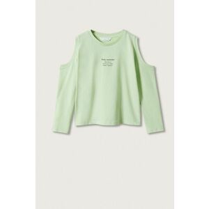 Detská bavlnená košeľa s dlhým rukávom Mango Kids zelená farba, vyobraziť