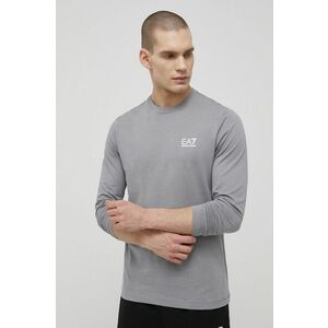 Bavlnené tričko s dlhým rukávom EA7 Emporio Armani šedá farba, s potlačou vyobraziť