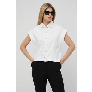 Rifľová košeľa Pepe Jeans Jazlyn dámska, biela farba, voľný strih, s klasickým golierom vyobraziť