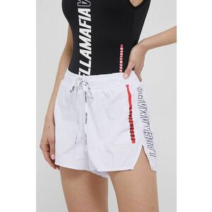 Tréningové šortky LaBellaMafia Essentials dámske, biela farba, s potlačou, stredne vysoký pás vyobraziť