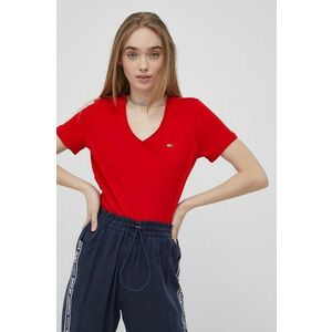 Bavlnené tričko Tommy Jeans červená farba, vyobraziť