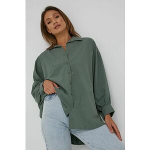 Bavlnená košeľa Answear Lab dámska, zelená farba, voľný strih, s klasickým golierom vyobraziť