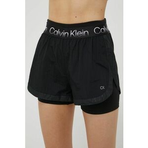 Tréningové šortky Calvin Klein Performance dámske, čierna farba, s potlačou, vysoký pás vyobraziť