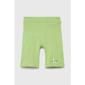 Detské krátke nohavice Calvin Klein Jeans zelená farba, s potlačou, vyobraziť