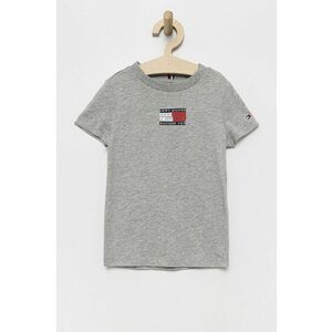 Detské bavlnené tričko Tommy Hilfiger šedá farba, s potlačou vyobraziť