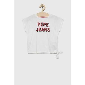 Detské bavlnené tričko Pepe Jeans biela farba, vyobraziť