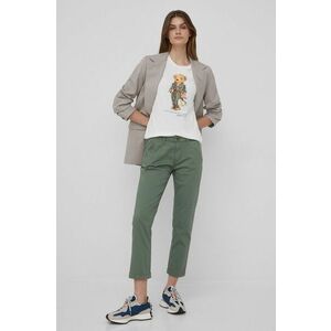 Nohavice Pepe Jeans Maura dámske, zelená farba, strih chinos, stredne vysoký pás vyobraziť